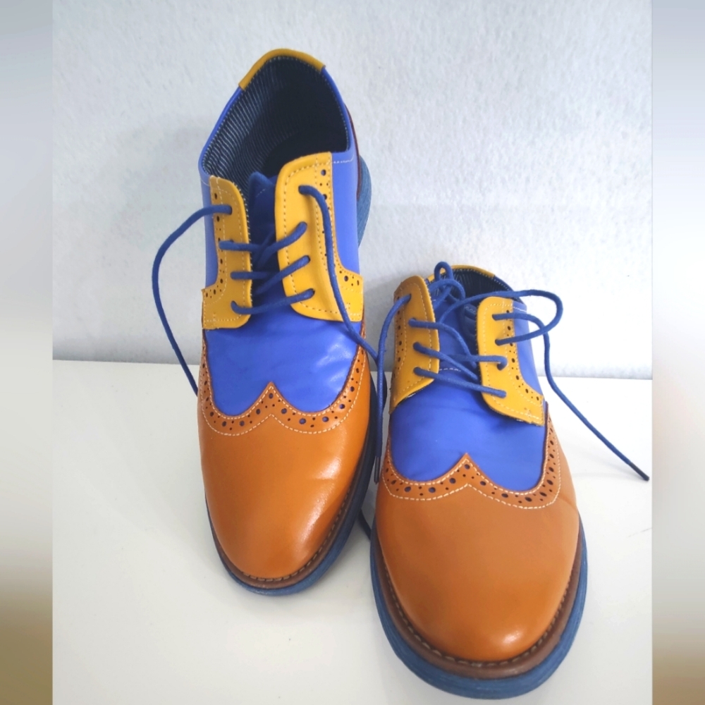 Meijiana Men's Blue And‎ Light Brown Dress Shoes Size 9 In Mind Condition